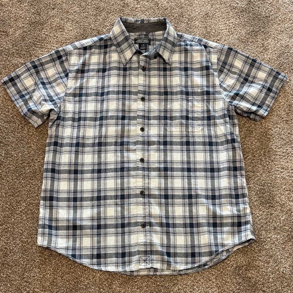Men's Casual Plaid Button-Down Shirt - Blue and White
